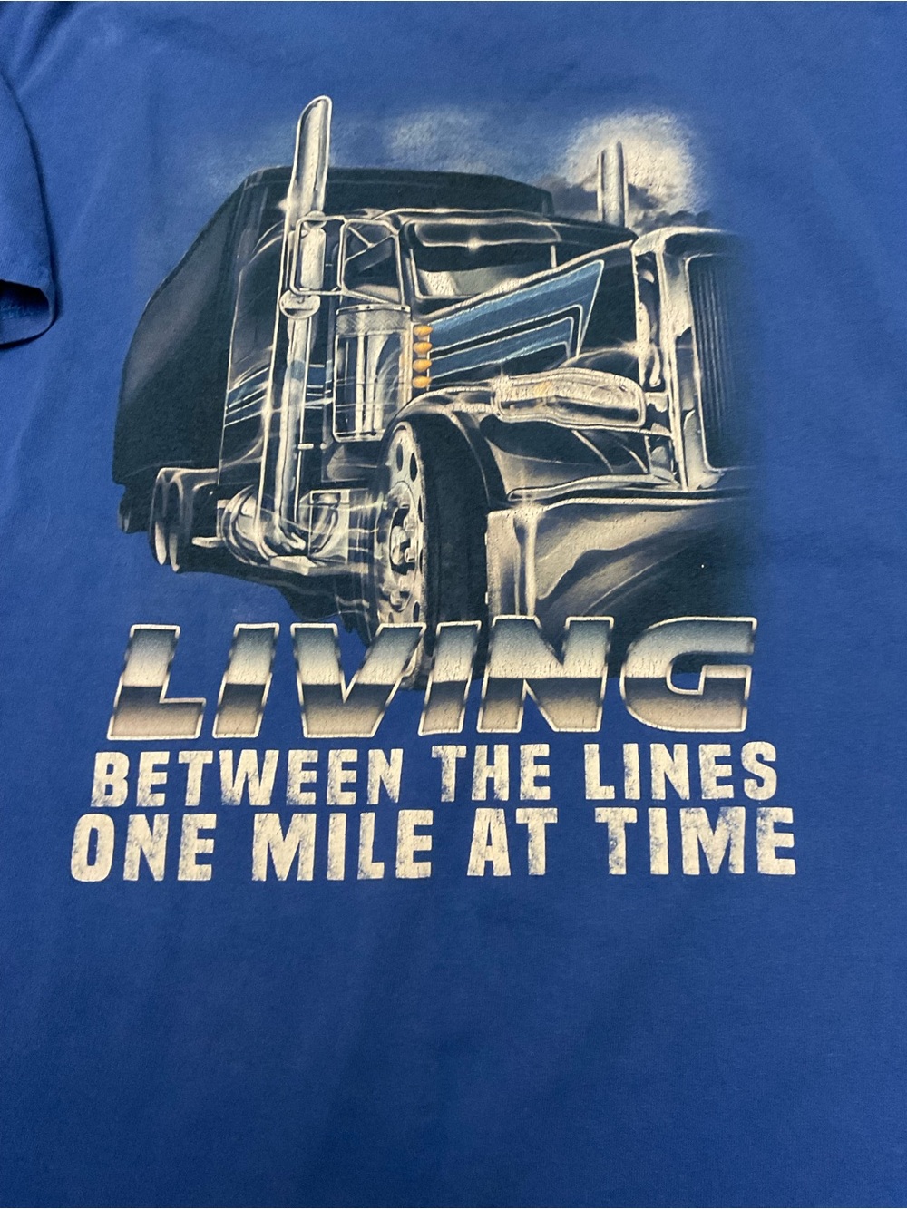 8-2026 Truckers Blue Graphic Short Sleeve Tee - 'Living Between The Lines'